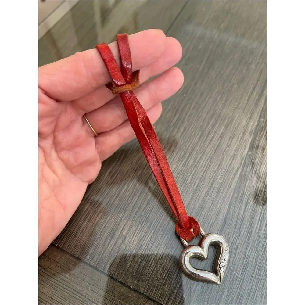 Brighton Replacement Heart Fob Hang Tag Red Leather - Silver-tone Heart